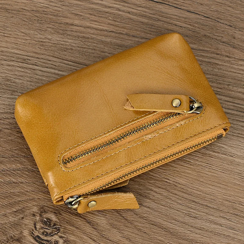 Luufan couro genuíno zíper moeda cartão bolsa de couro real rfid titular do cartão embreagem carteiras slots para homens mulheres mini bolsa fina