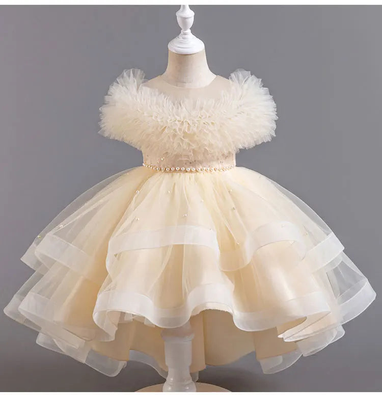 Moda cor sólida menina vestido de noite renda malha sem mangas vestido de festa para crianças menina verão crianças meninas vestido de festa 3-12years