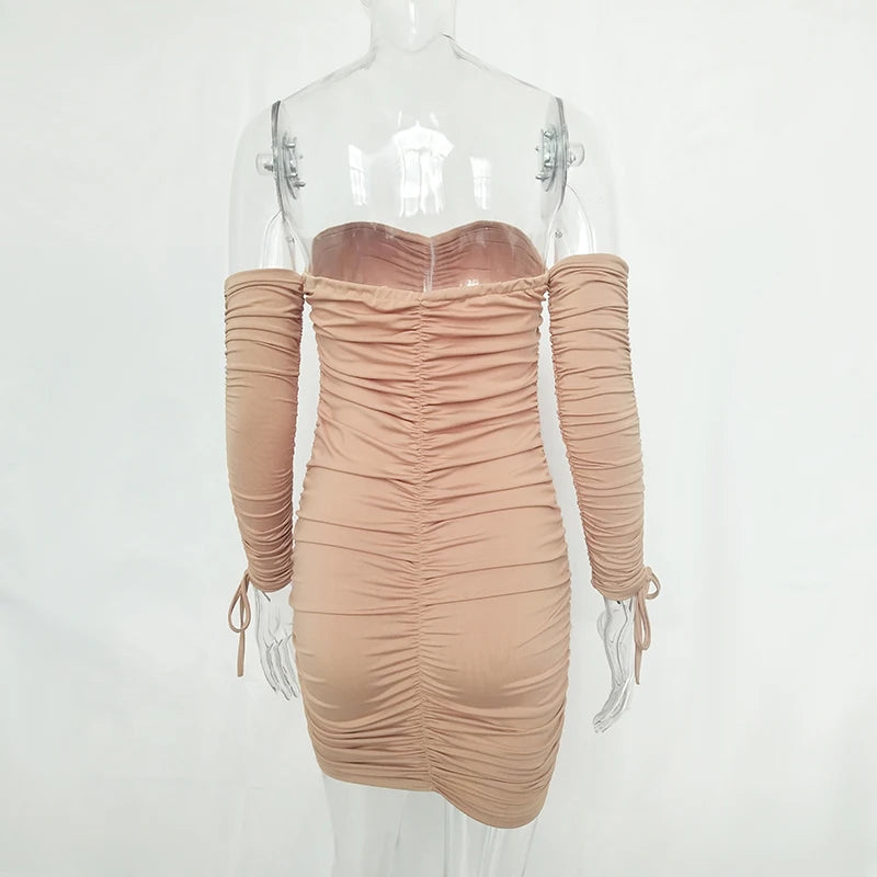 Articat feminino outono inverno bandage vestido feminino 2022 sexy fora do ombro manga longa magro elástico bodycon vestidos de festa