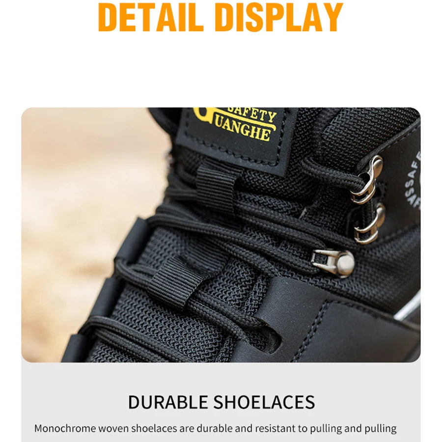 Moda novos sapatos de trabalho de segurança anti-esmagamento anti-punctura anti-odor homens usam sapatos antiderrapantes botão fivela sapatos de dedo do pé de aço à prova dwaterproof água
