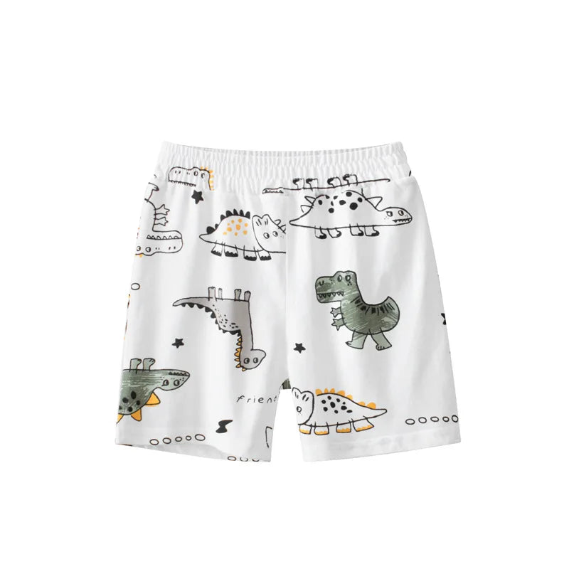 2023 Verão Crianças Dinossauro Carro Shorts Dos Desenhos Animados para o Menino 100% Algodão Puro Crianças Meninas Esportes Casual Meia Calças para Idades 1-9 Crianças