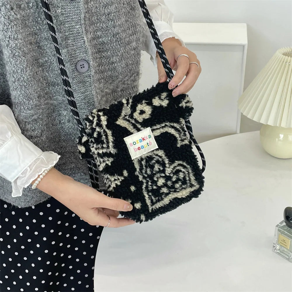 Novo ponto de pelúcia crossbody sacos para mulheres bonito rosa bolsa de ombro bolsas bolsa de telefone portátil