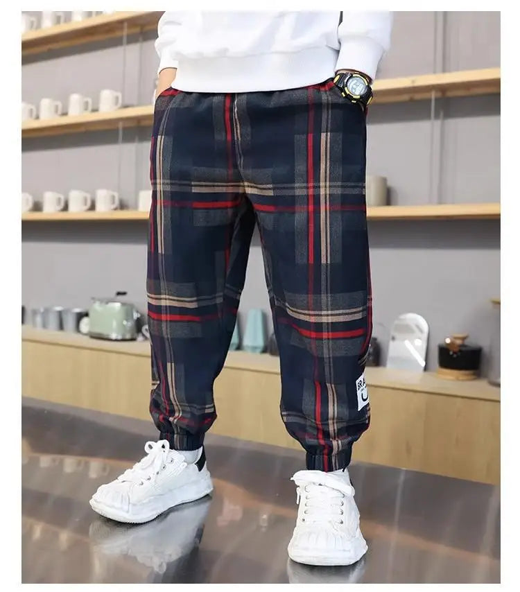 2024 moda meninos algodão xadrez calças primavera outono da criança casual crianças calças soltas moletom para adolescentes roupas