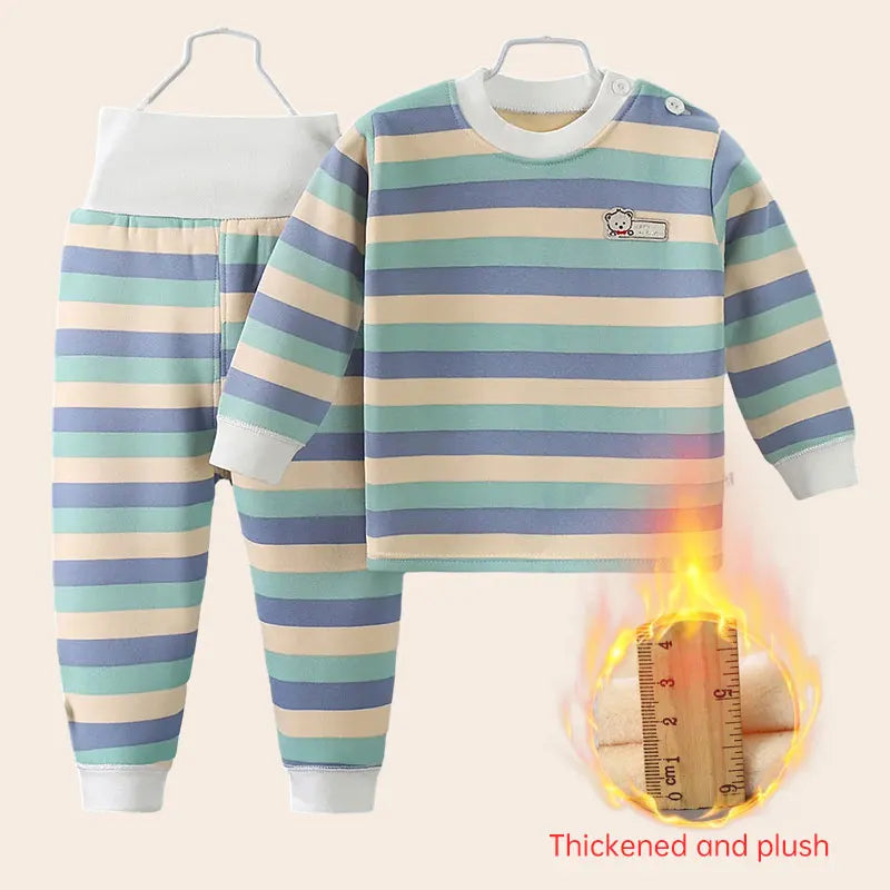 Engrossar quente de pelúcia crianças conjuntos roupas menino menina roupa interior ternos outono inverno crianças clothinn