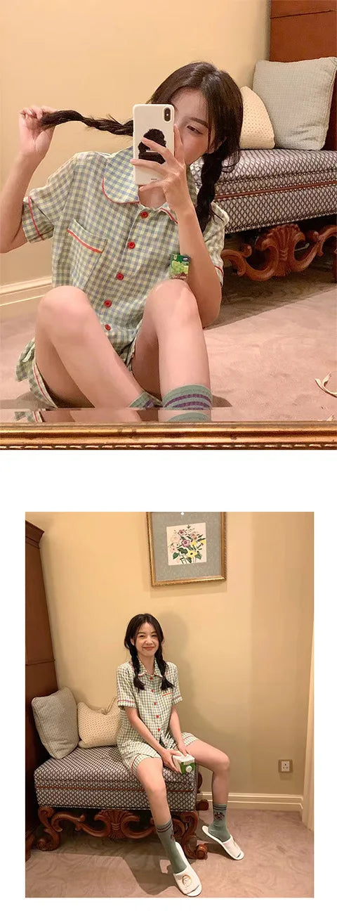 Olá kitty meninas bonito pijamas conjuntos de camisola solta dos desenhos animados macio manga curta topos shorts doce roupas femininas pijamas verão