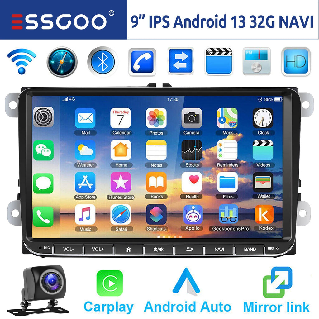 Essgoo 9 "android 14 4g + 64g Wireless  carplay carro estéreo gps navi wifi rds fm bt para vw golf 5 6 passat polo touran tiguan caddy eos