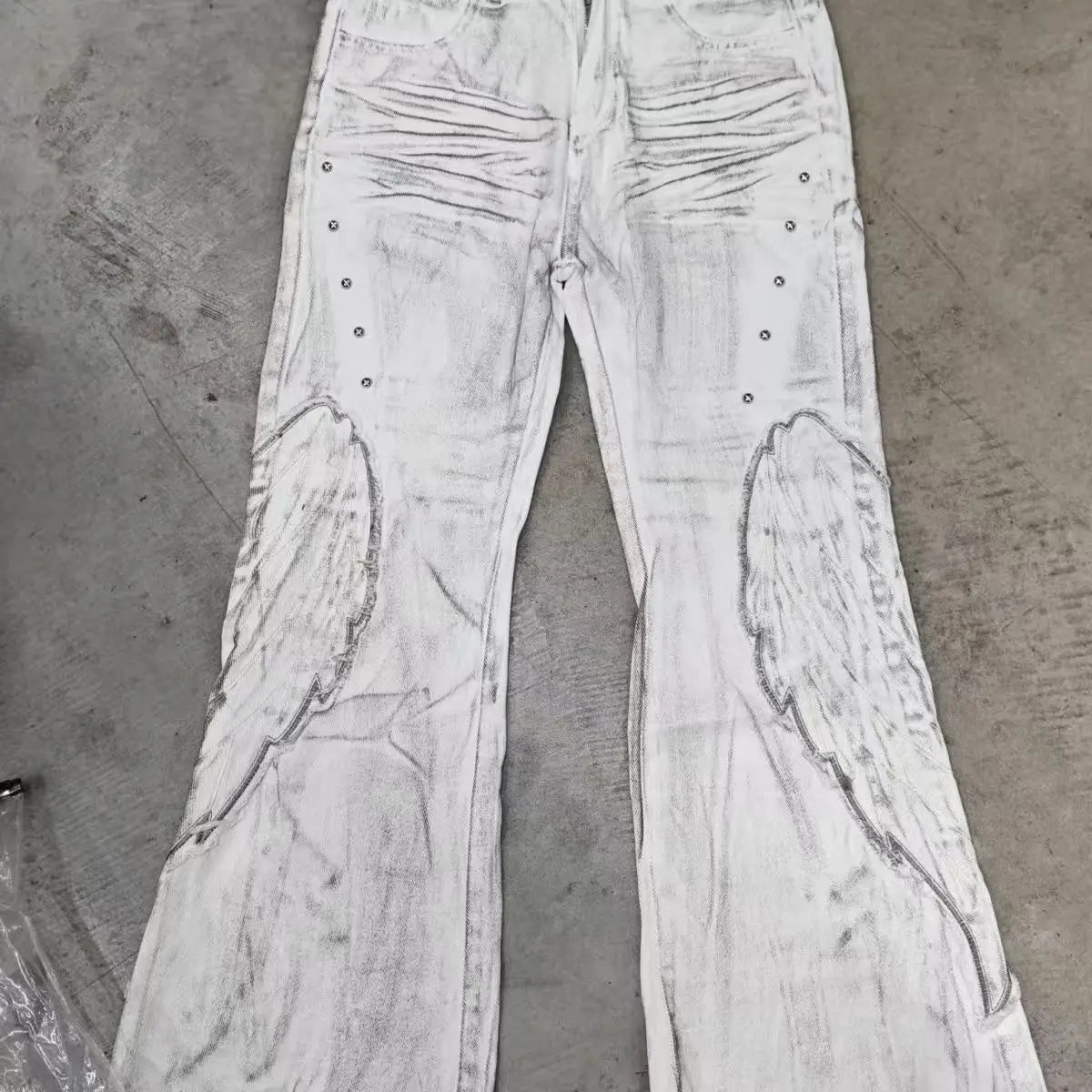 Calças Femininas Americanas Retrô Hot Girl Tie-Dye de Cintura Alta Boca de Sino Slim Rasgadas Novas de Outono e Inverno Lavadas Casuais