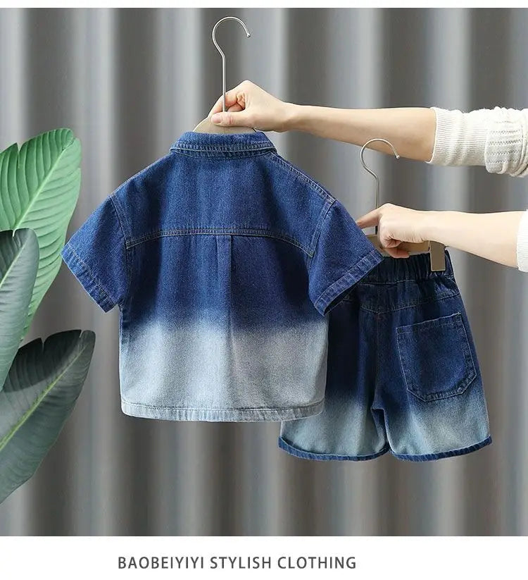 Conjunto de roupas infantis de verão para bebês, meninos, camisa de manga de algodão + shorts jeans, 2 peças, roupas infantis de 1 2 3 4 5 6 7 anos