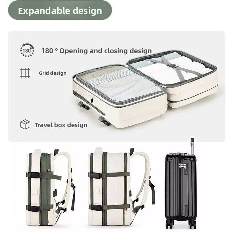 Mochila de viagem expansível de grande capacidade, bolsa de ombro dupla para viagens de negócios, montanhismo e transporte de computador