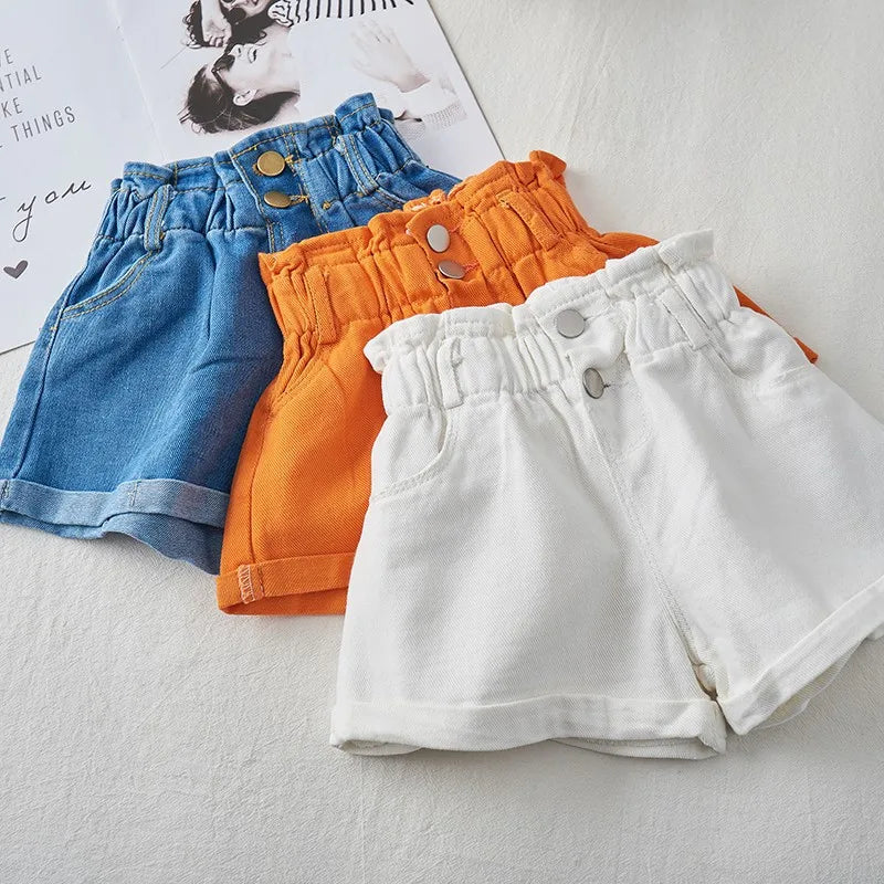 Shorts jeans estilo coreano para meninas de 1 a 7 anos, roupas curtas de verão para meninas, algodão macio, shorts jeans da moda, roupas para bebês meninas