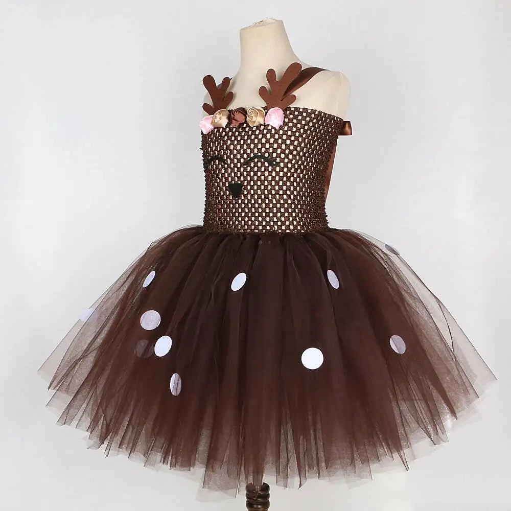 Bebê meninas trajes de veados de natal para crianças flor rena vestidos de princesa crianças natal ano novo ballet tutus outfit com arco