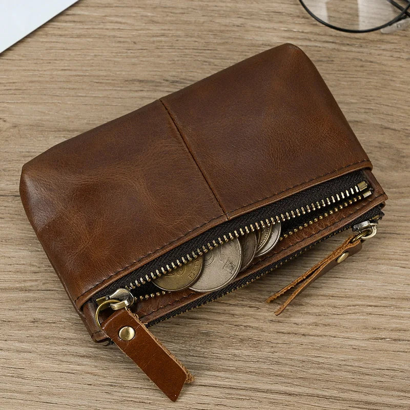 Luufan couro genuíno zíper moeda cartão bolsa de couro real rfid titular do cartão embreagem carteiras slots para homens mulheres mini bolsa fina