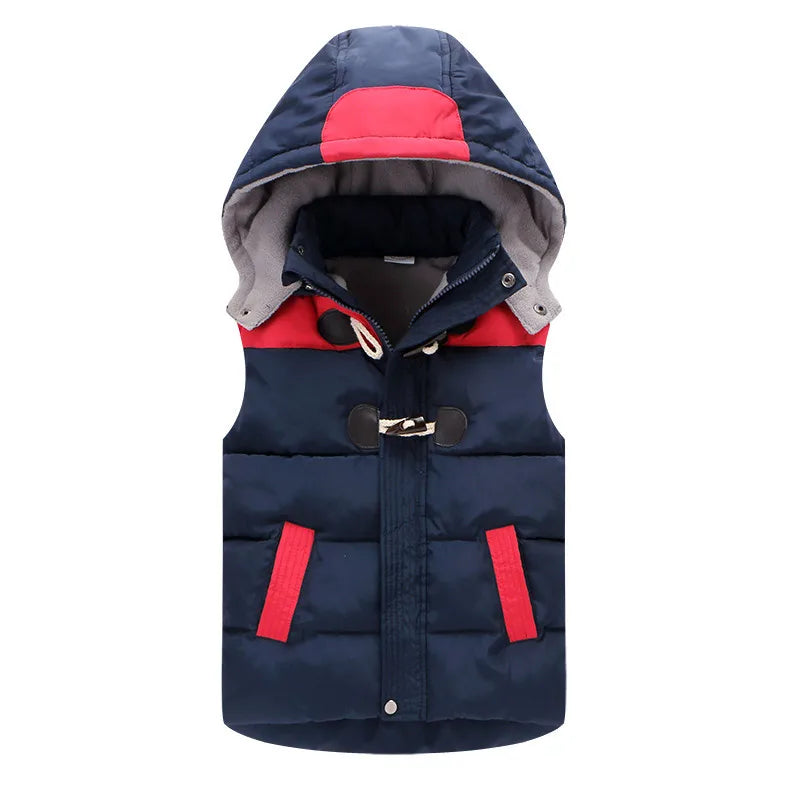 Jaqueta infantil sem mangas com capuz, coletes infantis, colete quente infantil, roupas de algodão, roupas de menino e menina, inverno, 2024