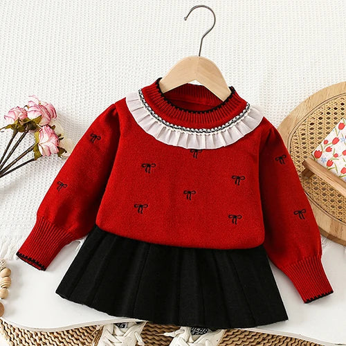 2025 novo outono 0-5yrs bebê meninas conjunto de roupas manga comprida malha cardigan casaco + saia curta crianças roupas de malha terno