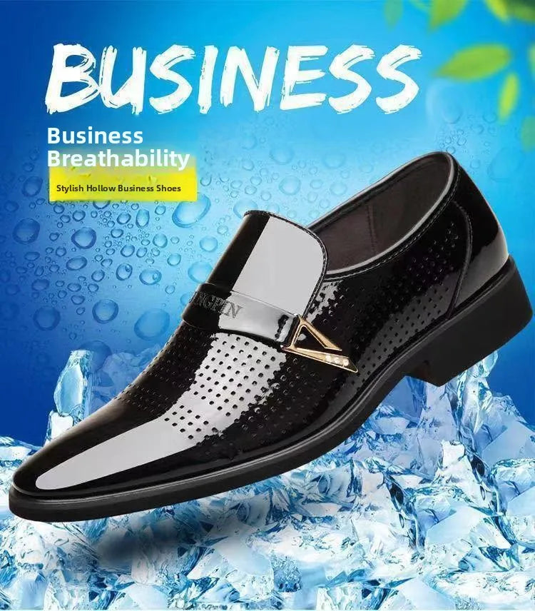 Sapatos de couro casuais de negócios masculinos casamento noivo estilo britânico altura aumentada verão respirável dedo do pé apontado calçados masculinos