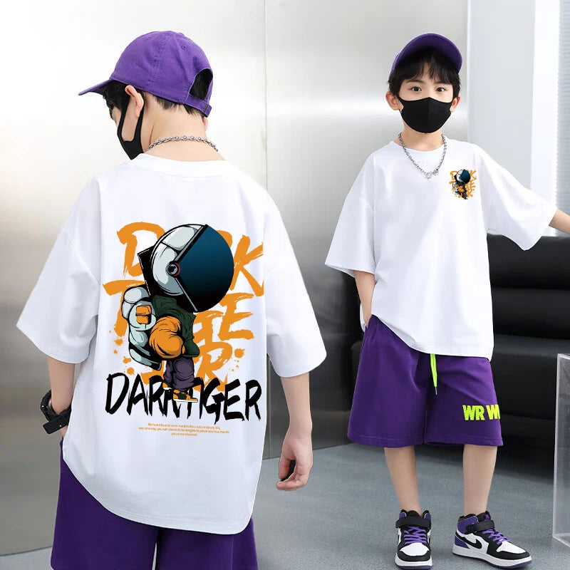 Graffiti impressão camiseta de manga curta infantil, 100% algodão, verão streetwear, meninas tees, crianças tops, roupas de crianças, alta qualidade