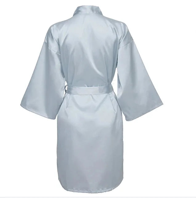 Robe noturno de cetim sólido, roupão elegante de meia manga com decote em V e cinto, roupa de dormir feminina
