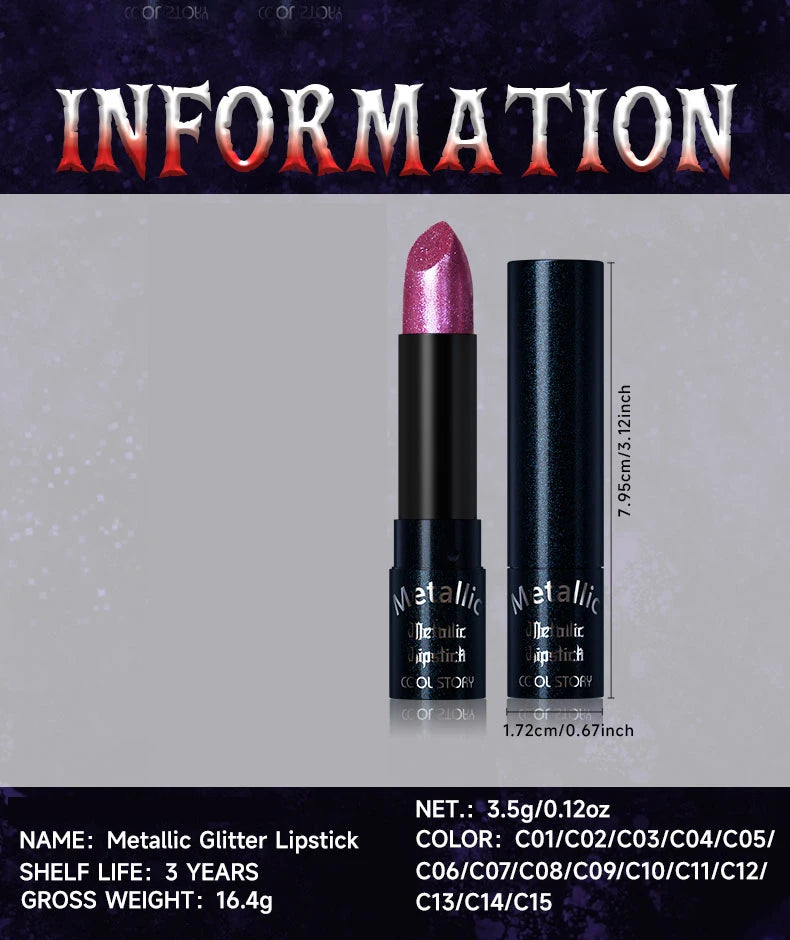 Diamante rosa batom metálico glitter batom à prova dwaterproof água brilhante perolado azul escuro vermelho fosco brilho labial halloween lábios maquiagem