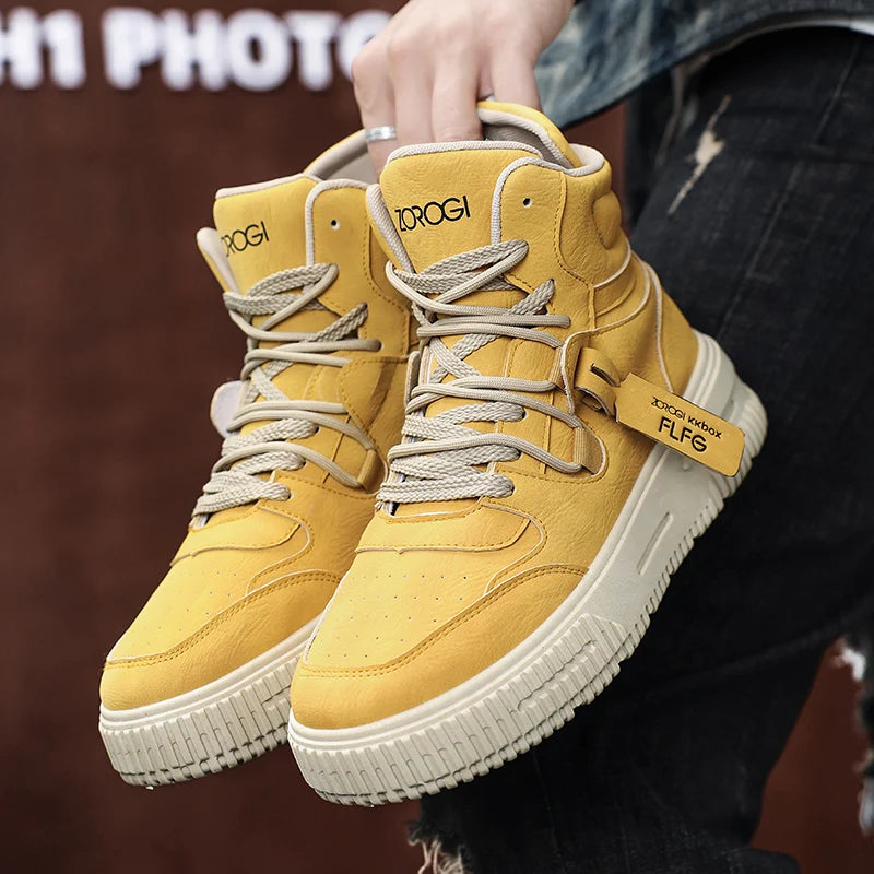 Sapatos masculinos de cano alto de inverno, sapatos esportivos casuais de couro, roupas de trabalho retrô, sapatos esportivos casuais versáteis e modernos