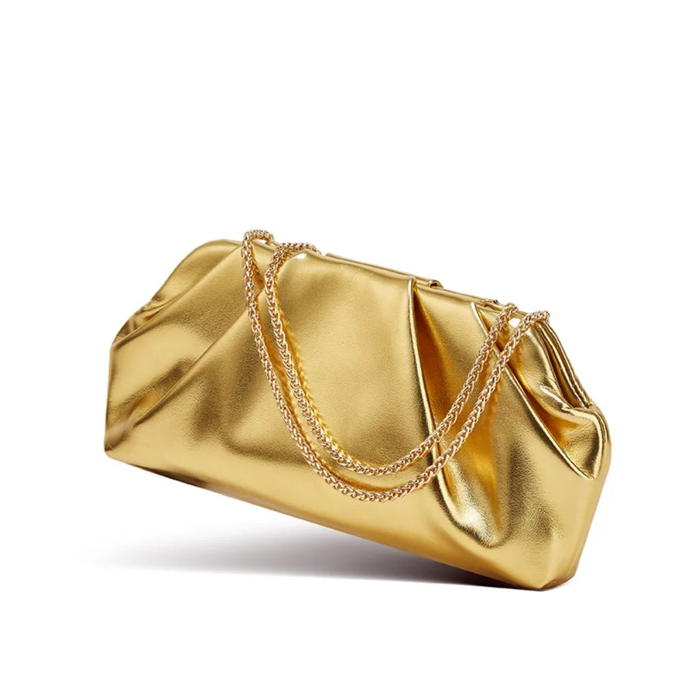 Bolsa de nuvem dobrada para mulheres, novo estilo de comércio exterior, bolsa prateada moderna, versátil, bolsa crossbody com corrente ins, bolsas e bolsas