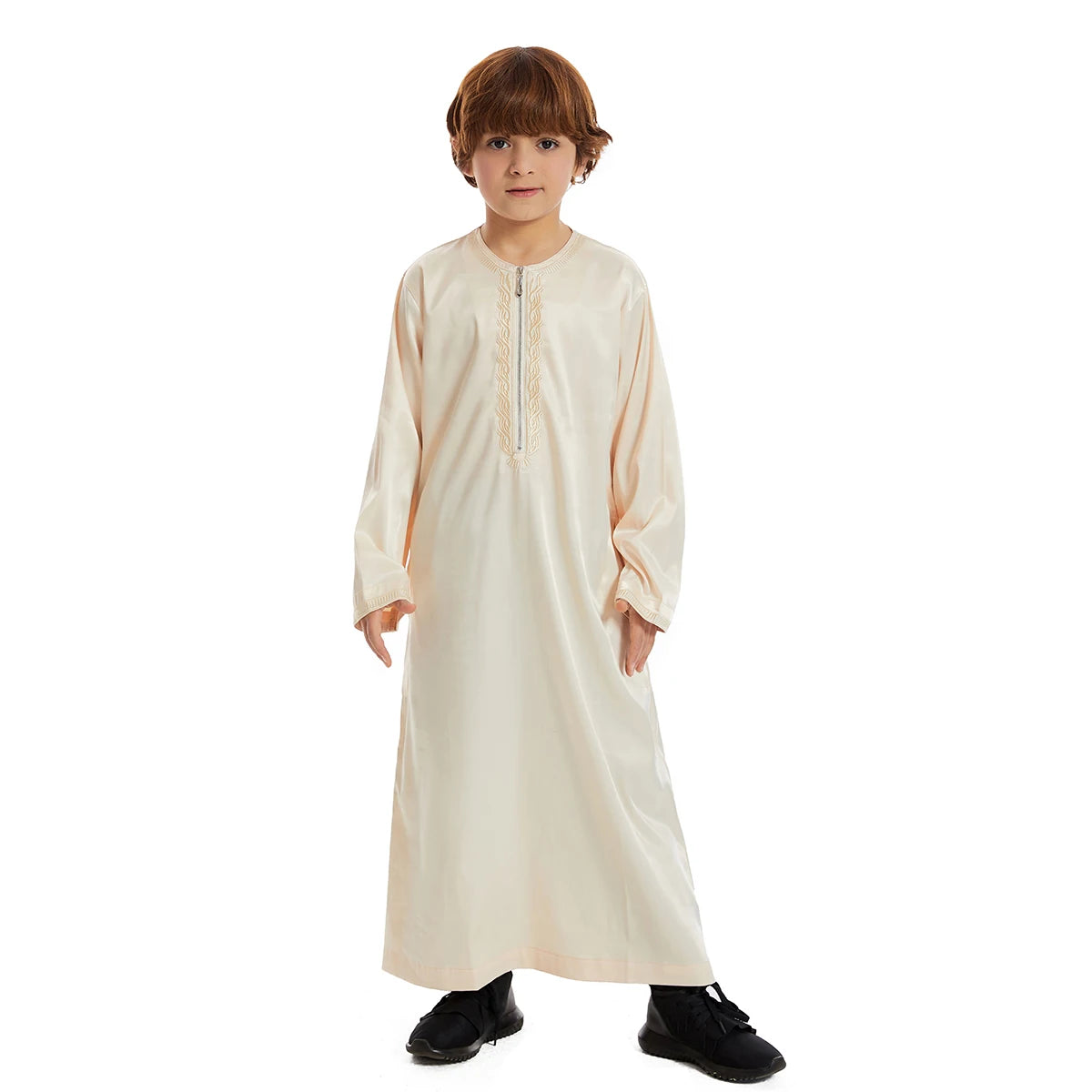 Crianças muçulmanas Abaya Ramadan Jubba Prayer Thobe, vestido longo islâmico para crianças, vestido com o pescoço para meninos, Kaftan Dubai e árabe