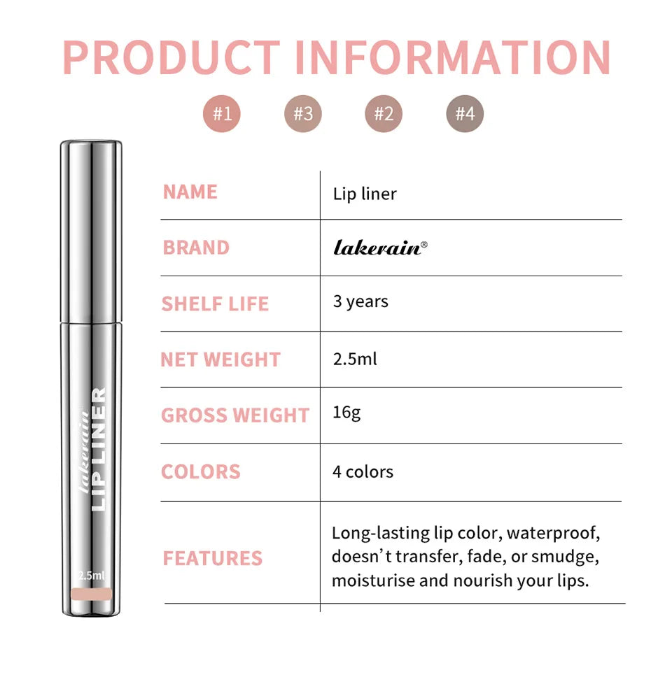Lakerain 4 cores descascar tatuagem delineador labial-à prova d'água de longa duração fosco antiaderente desbotado matiz labial sexy maquiagem de contorno vermelho