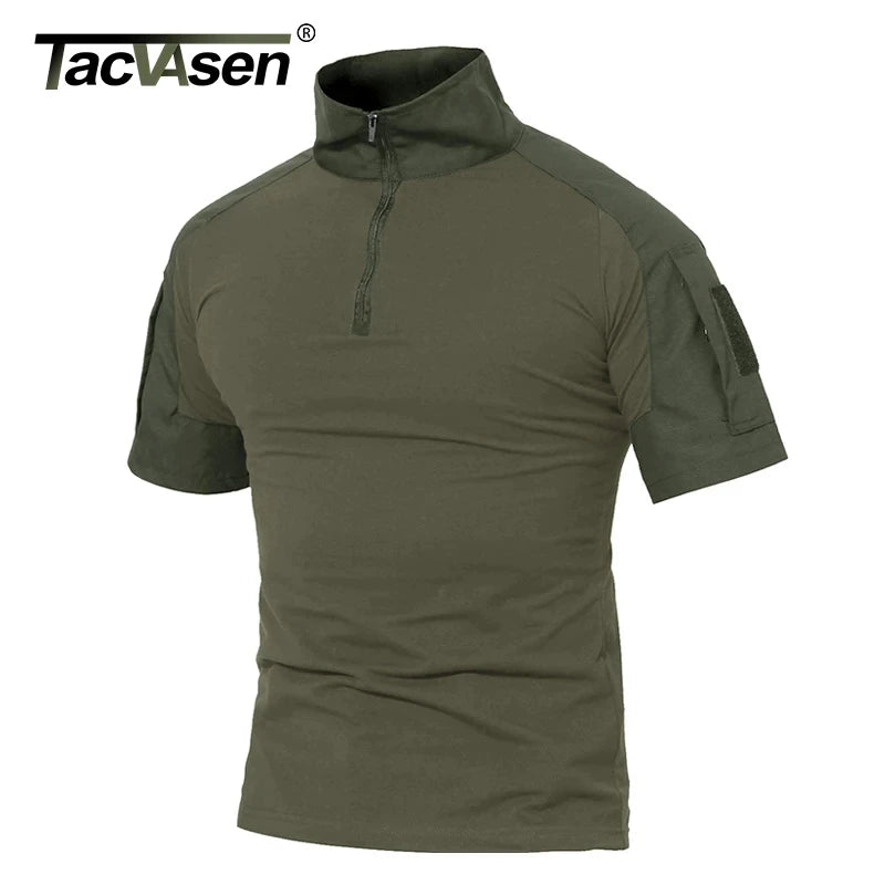 Tacvasen-camiseta de manga curta com bolsos com zíper para homens, roupas de estilo safári, cor sólida, para caminhadas e trabalho, para o verão
