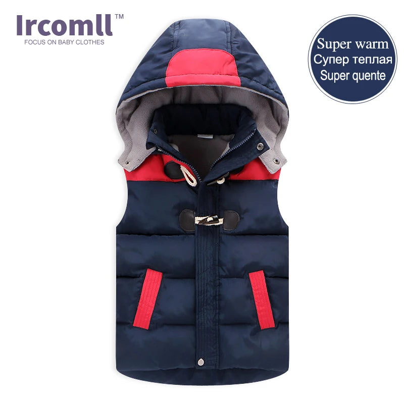 Jaqueta infantil sem mangas com capuz, coletes infantis, colete quente infantil, roupas de algodão, roupas de menino e menina, inverno, 2024