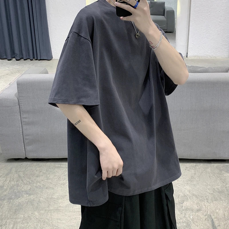 Camiseta de manga curta extragrande masculina, camiseta solta com decote em O, blusa de streetwear Hip Hop, camiseta de algodão, nova moda, verão, 5XL