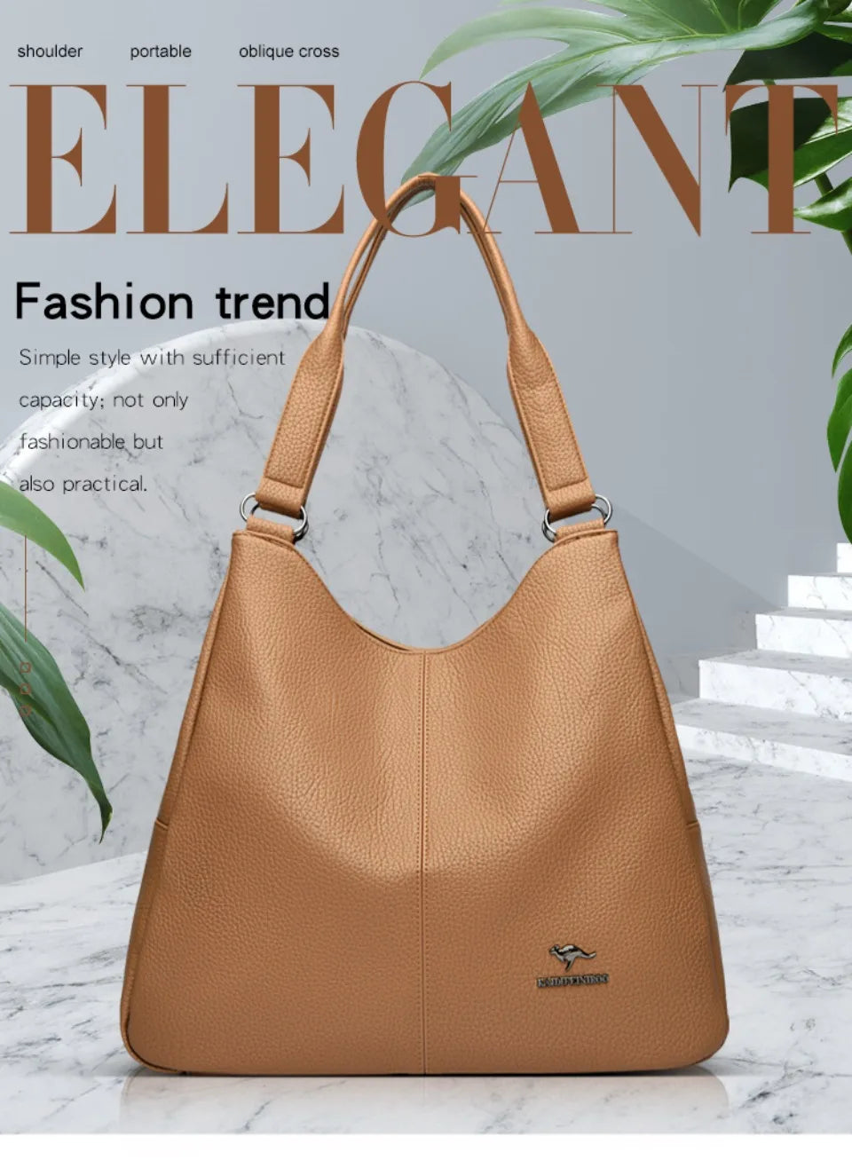 Bolsa hobo de couro com alça superior, bolsa feminina de lazer, bolsa de ombro fashion, vintage, bolsa tote de grande capacidade