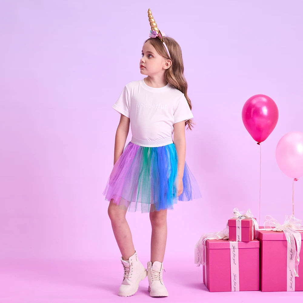 Dxton bebê meninas dança tutu saia colorida chiffon emenda crianças dancewear petiskirt tule criança mini saia roupas usar