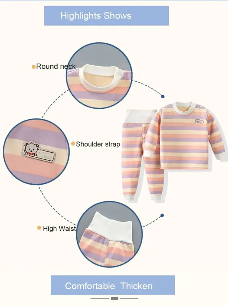 Engrossar quente de pelúcia crianças conjuntos roupas menino menina roupa interior ternos outono inverno crianças clothinn