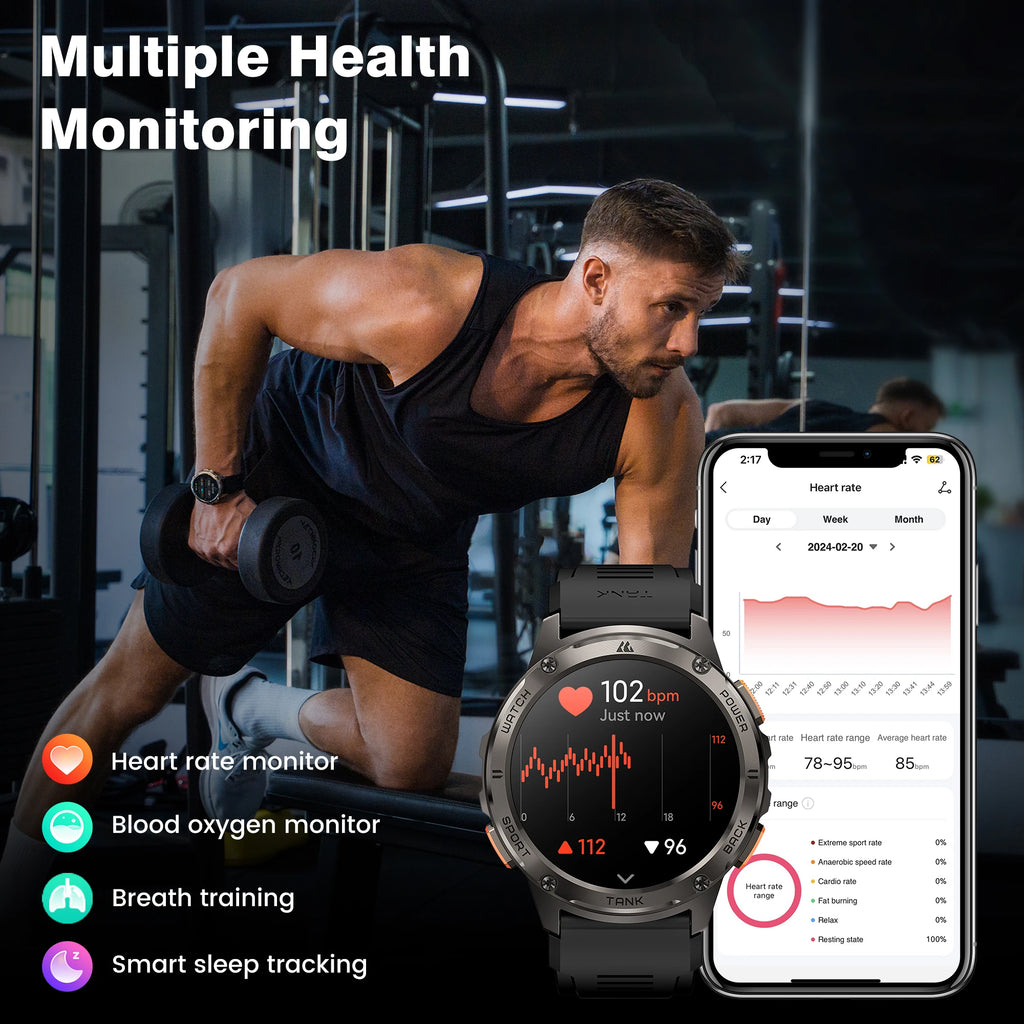 Original KOSPET TANK T3 Relógio Inteligente Para Homens Militar Smartwatch Mulheres Relógios de Fitness Digitais AMOLED AI Voz AOD Bluetooth