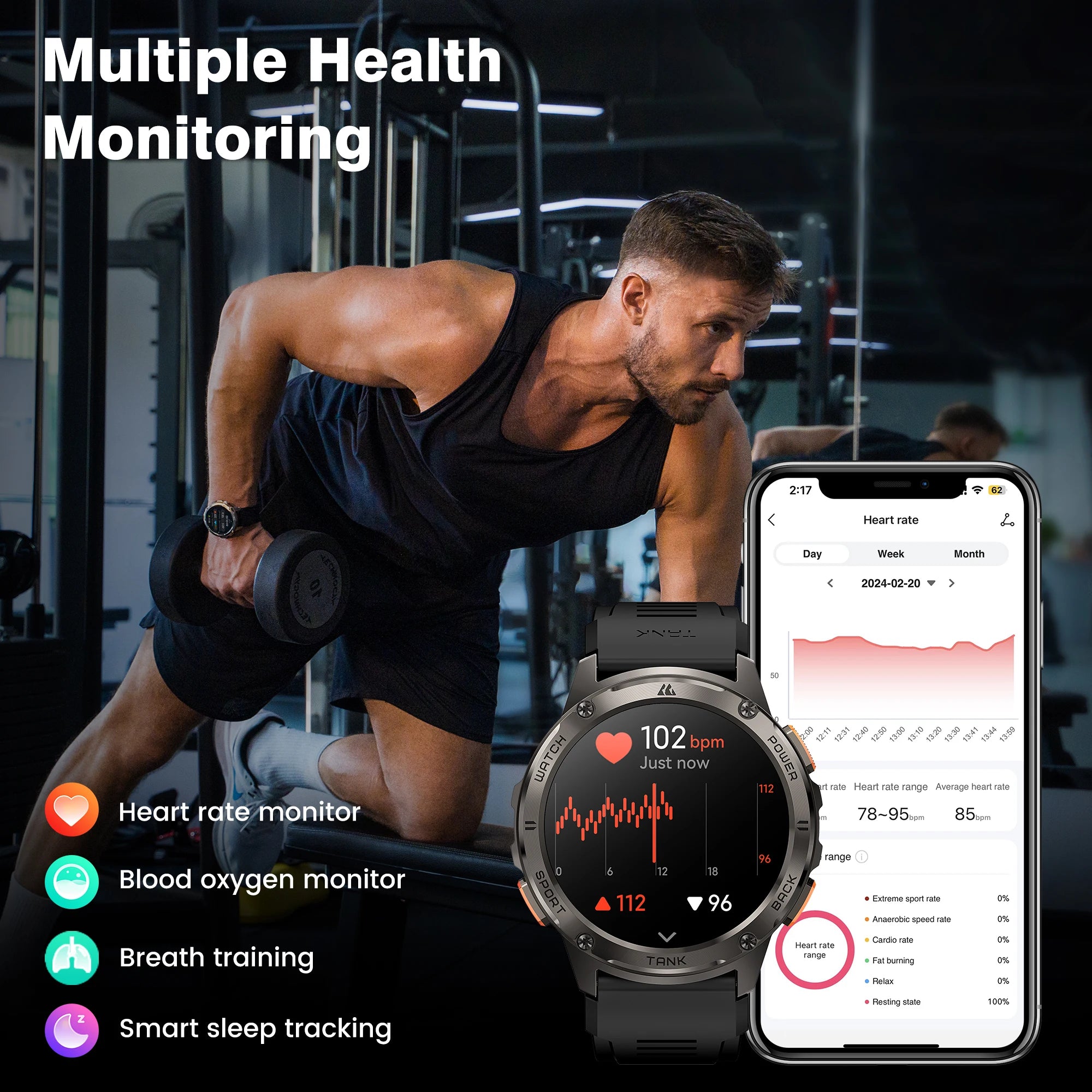 Original KOSPET TANK T3 Relógio Inteligente Para Homens Militar Smartwatch Mulheres Relógios de Fitness Digitais AMOLED AI Voz AOD Bluetooth