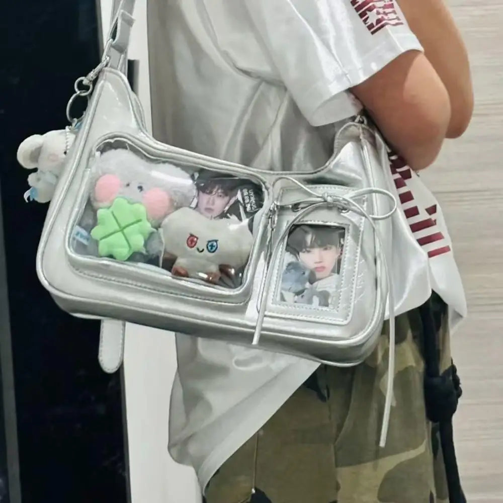 Y2k coreano transparente ita saco meninas doce lolita jk bolsa moda escola crossbody saco harajuku anime crachá exibição sacola