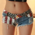 Meados de cintura jeans shorts 2021 feminino nova moda eua bandeira impressa denim pólo dança magro buraco quente calças curtas S-XXL
