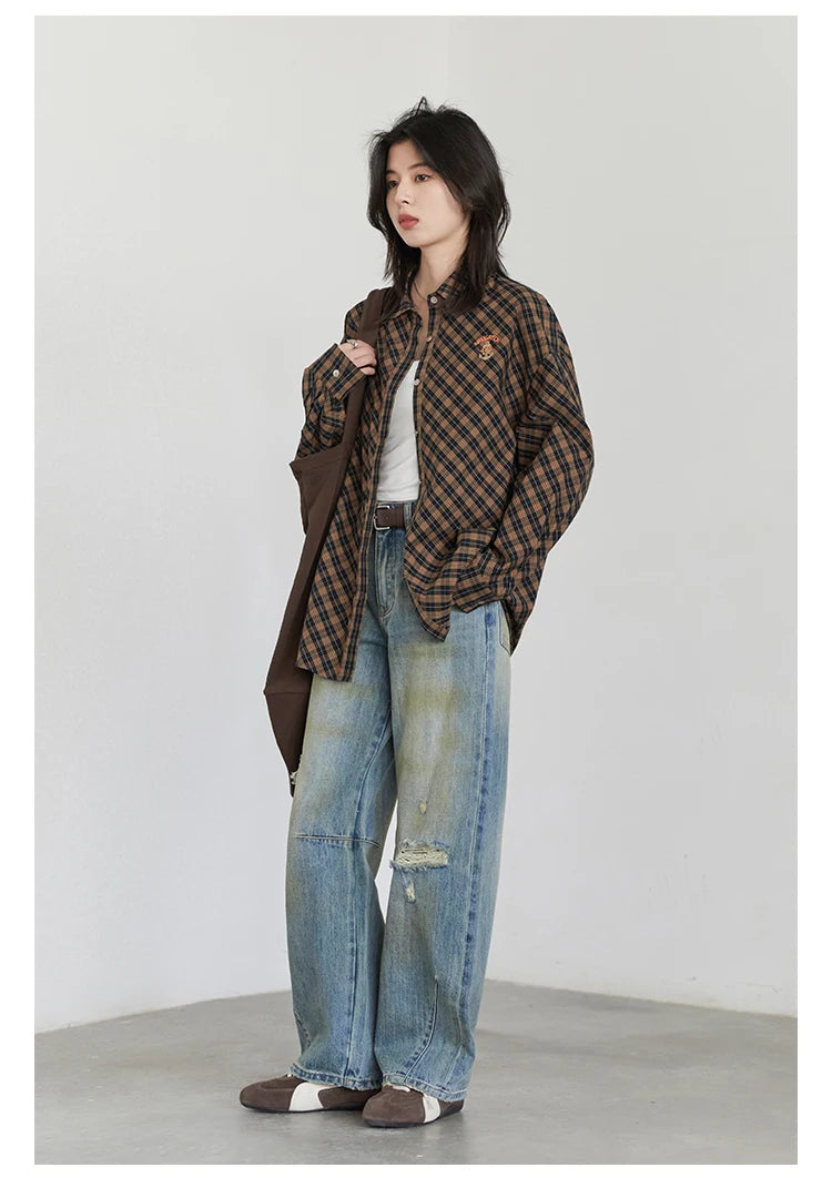 Chic ven retro calças de brim femininas soltas casuais nova cintura alta pernas largas denim calças femininas primavera outono 2025