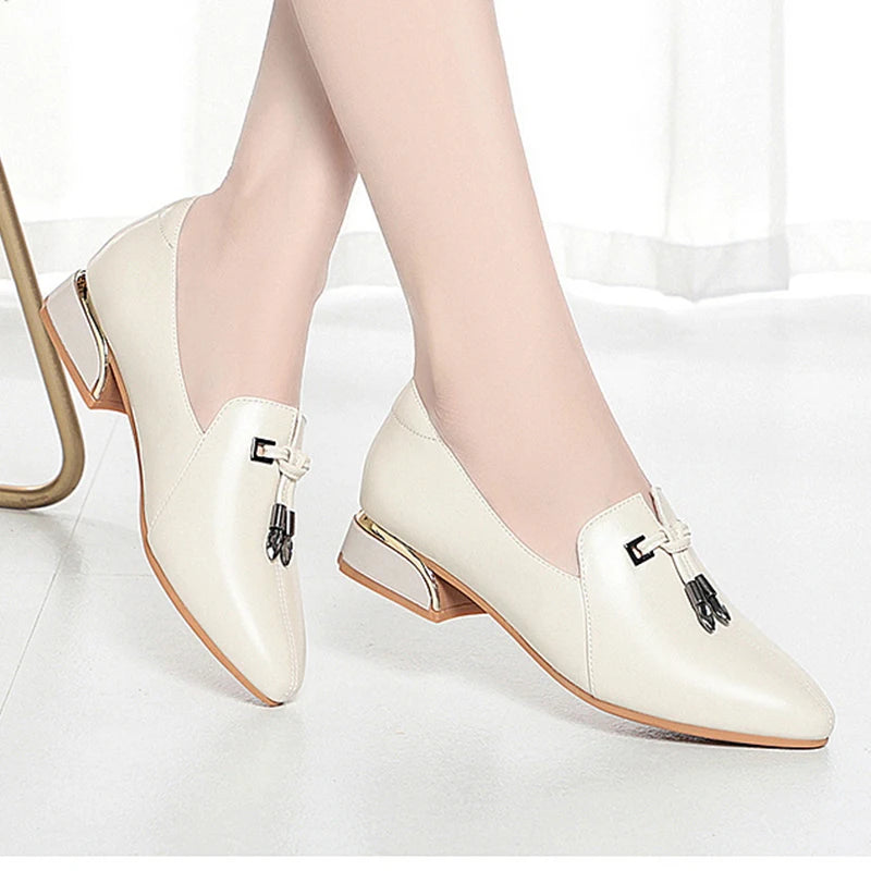 Sapatos de mãe de couro macio estilo outono sapatos femininos de meia-idade e idosos confortáveis sapatos de sola macia sem raspar pés