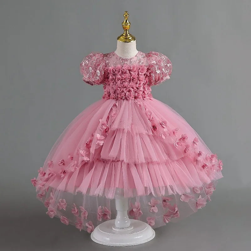 Crianças jovens meninas vestidos para festas piano concertos chiffon plissado vestidos de princesa vestidos de festa meninas vestidos de malha