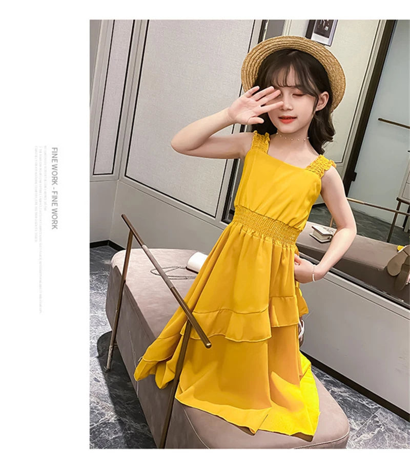 Vestidos de Festa Sem Mangas em Chiffon para Meninas, Estilo Princesa, para Crianças de 4 a 12 Anos