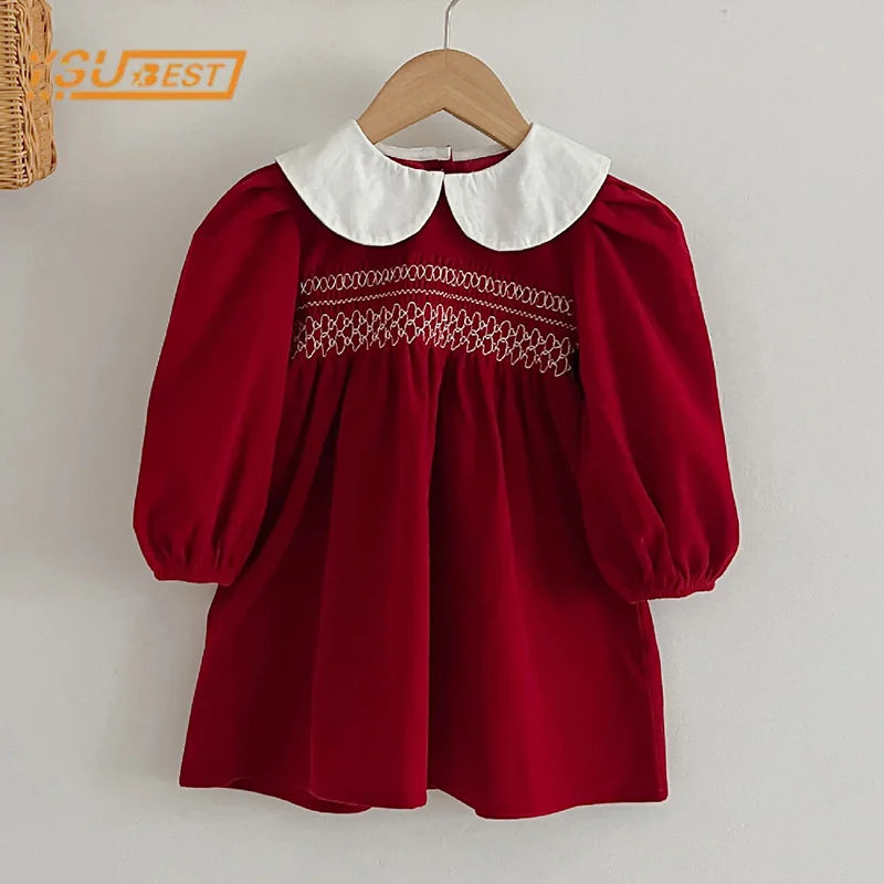 Vestido de manga comprida infantil, Roupas para bebês, Doce cor sólida, Novo, Primavera, Outono