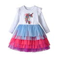 Dxton princesa bolo malha vestido meninas vestido de festa de aniversário branco crianças roupas de algodão outono crianças dos desenhos animados lantejoulas outfits