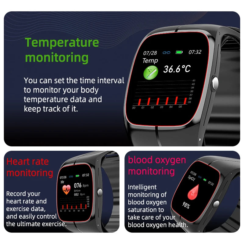 Oxigênio no sangue pressão arterial temperatura corporal monitor de freqüência cardíaca smartwatch masculino à prova dwaterproof água sono esporte saúde relógios inteligentes feminino