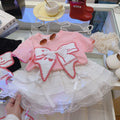 Conjunto de roupas de camiseta rosa para crianças, meninas, verão, saia de renda, pulôver, doce, bebê, lolita, conjunto de vestido, 1-8 anos, roupas infantis, estilo coreano