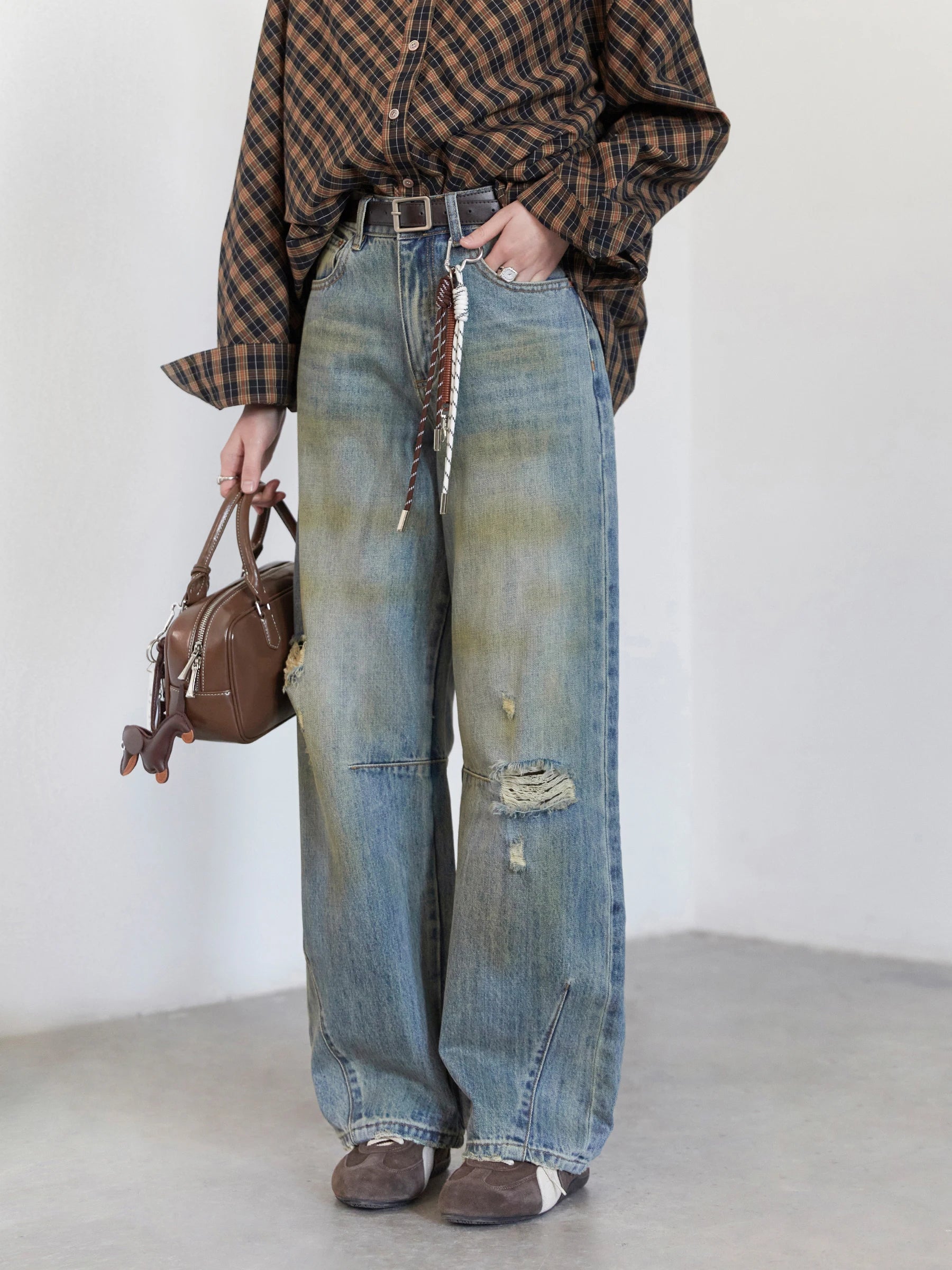 Chic ven retro calças de brim femininas soltas casuais nova cintura alta pernas largas denim calças femininas primavera outono 2025