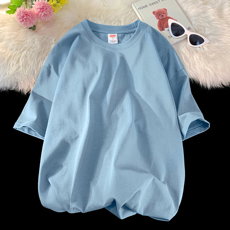 Novo verão masculino t camisa moda sólida básico solto hip hop manga curta camisetas para homens feminino casual algodão streetwear topo t