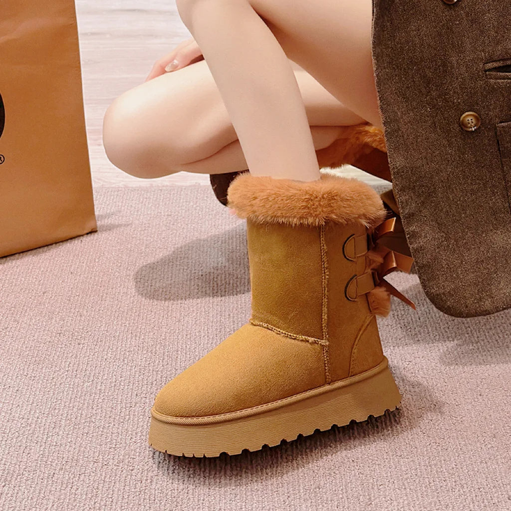 Botas de neve femininas 2024 inverno nova moda sapatos plataforma de pelúcia ao ar livre botas quentes sapatos femininos bota camurca cano longo