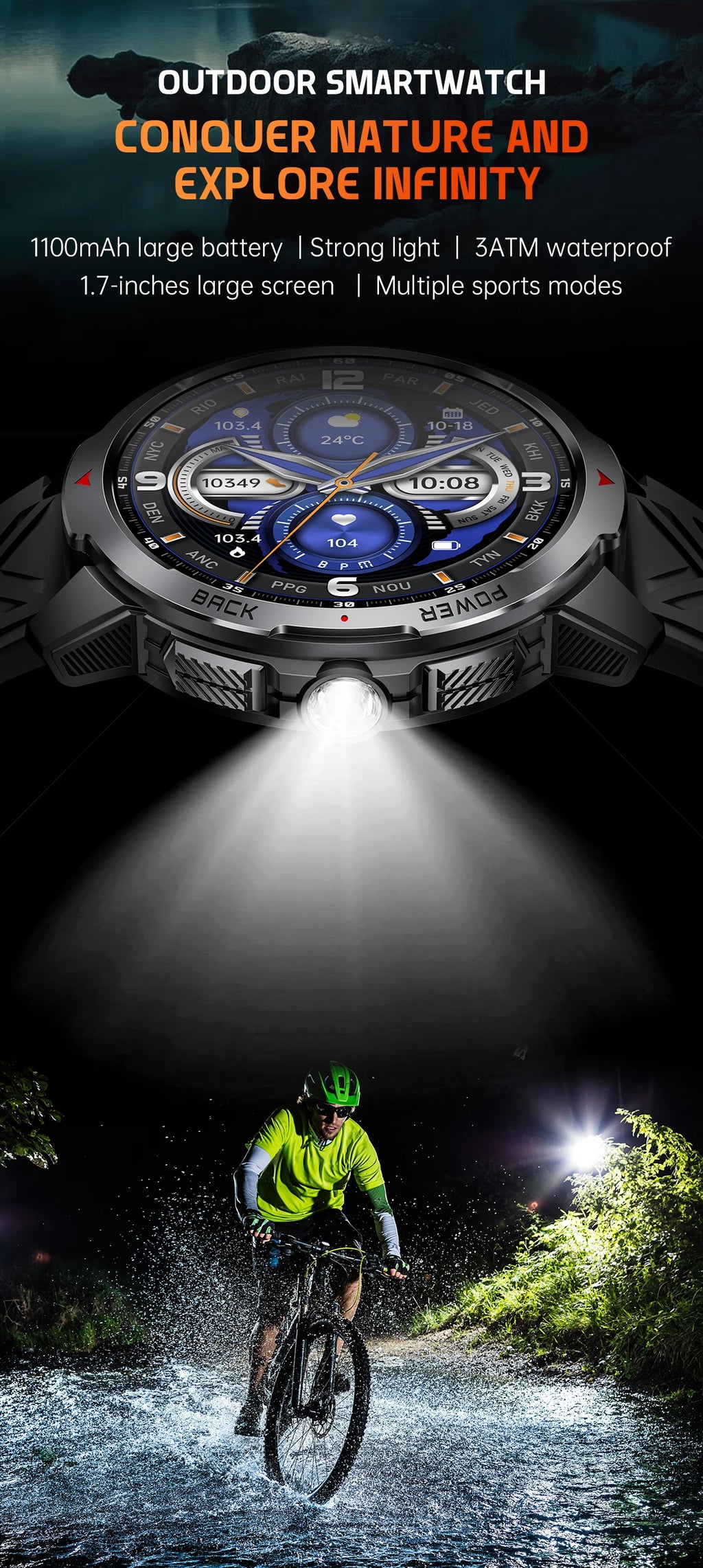 Relógios Inteligentes LIGE Novos com Bateria de 1100mAh para Homens, Esportes ao Ar Livre, Lanterna LED, Bússola, Relógio Inteligente Masculino com Chamada Bluetooth
