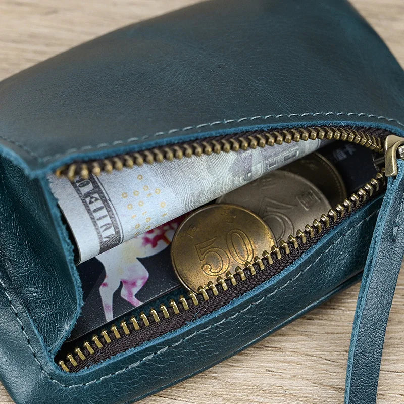 Luufan couro genuíno zíper moeda cartão bolsa de couro real rfid titular do cartão embreagem carteiras slots para homens mulheres mini bolsa fina