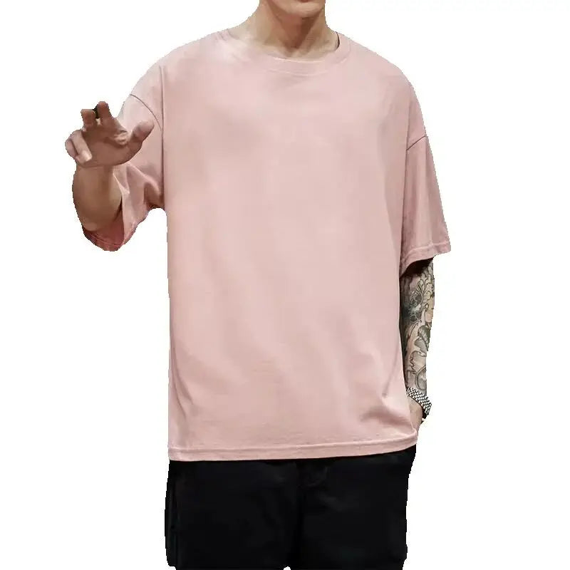 Novo verão masculino t camisa moda sólida básico solto hip hop manga curta camisetas para homens feminino casual algodão streetwear topo t